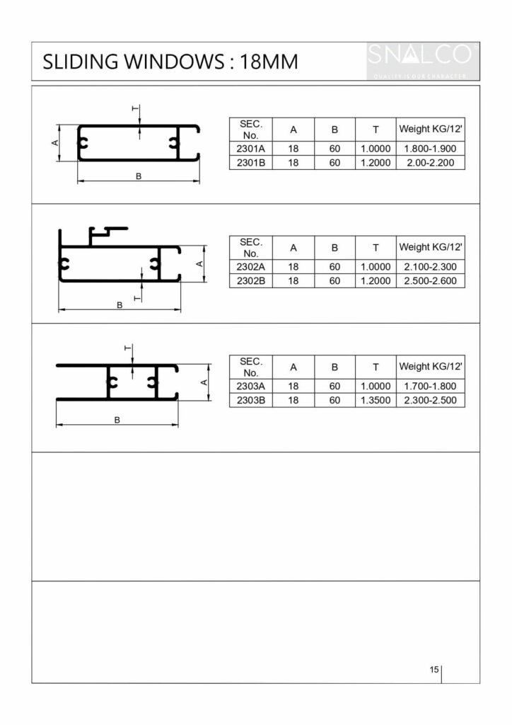 Aluminium Sliding Window Profiles 18mm