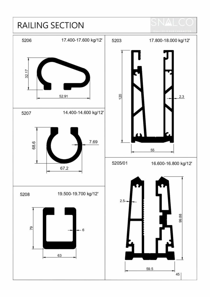 Railing Section Aluminium Extrusion Profiles