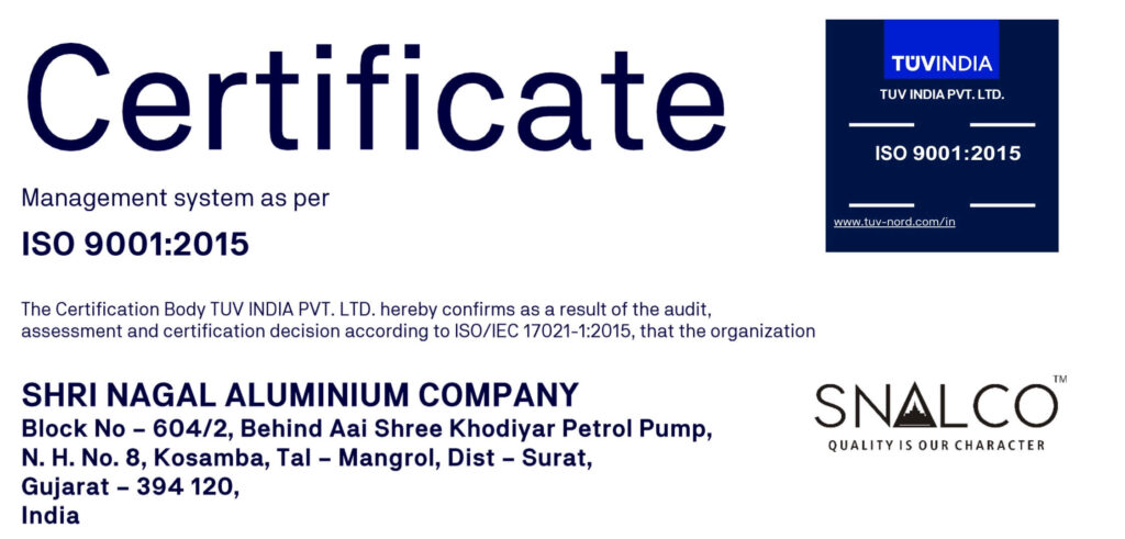 ISO 9001:2015 Certified Aluminium Extrusion Company in Surat